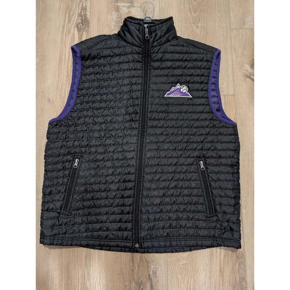 Colorado Rockies Quilted Puffer Vest Black Purple Zip Pockets Men's XL